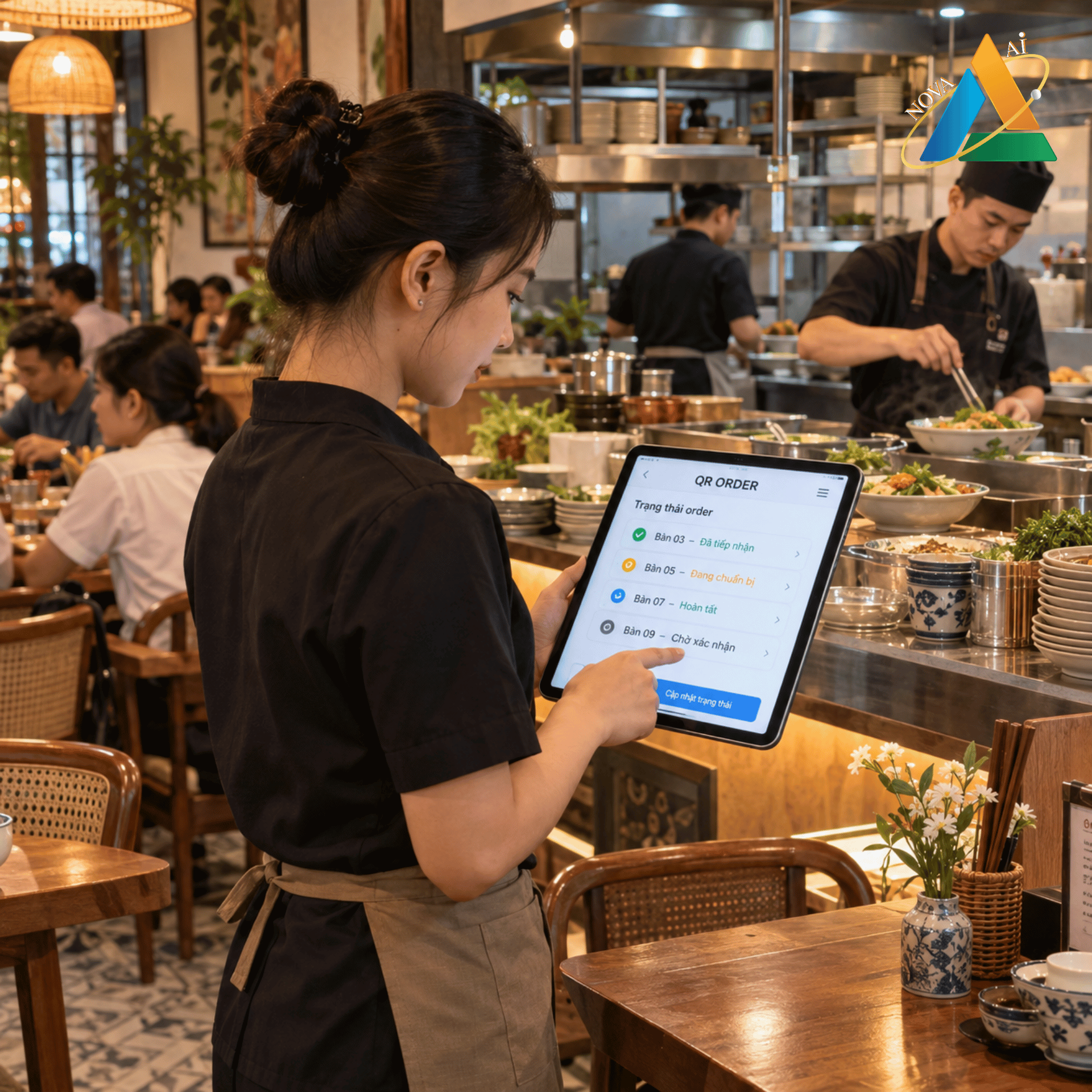 Theo dõi trạng thái món giữa phục vụ và bếp
