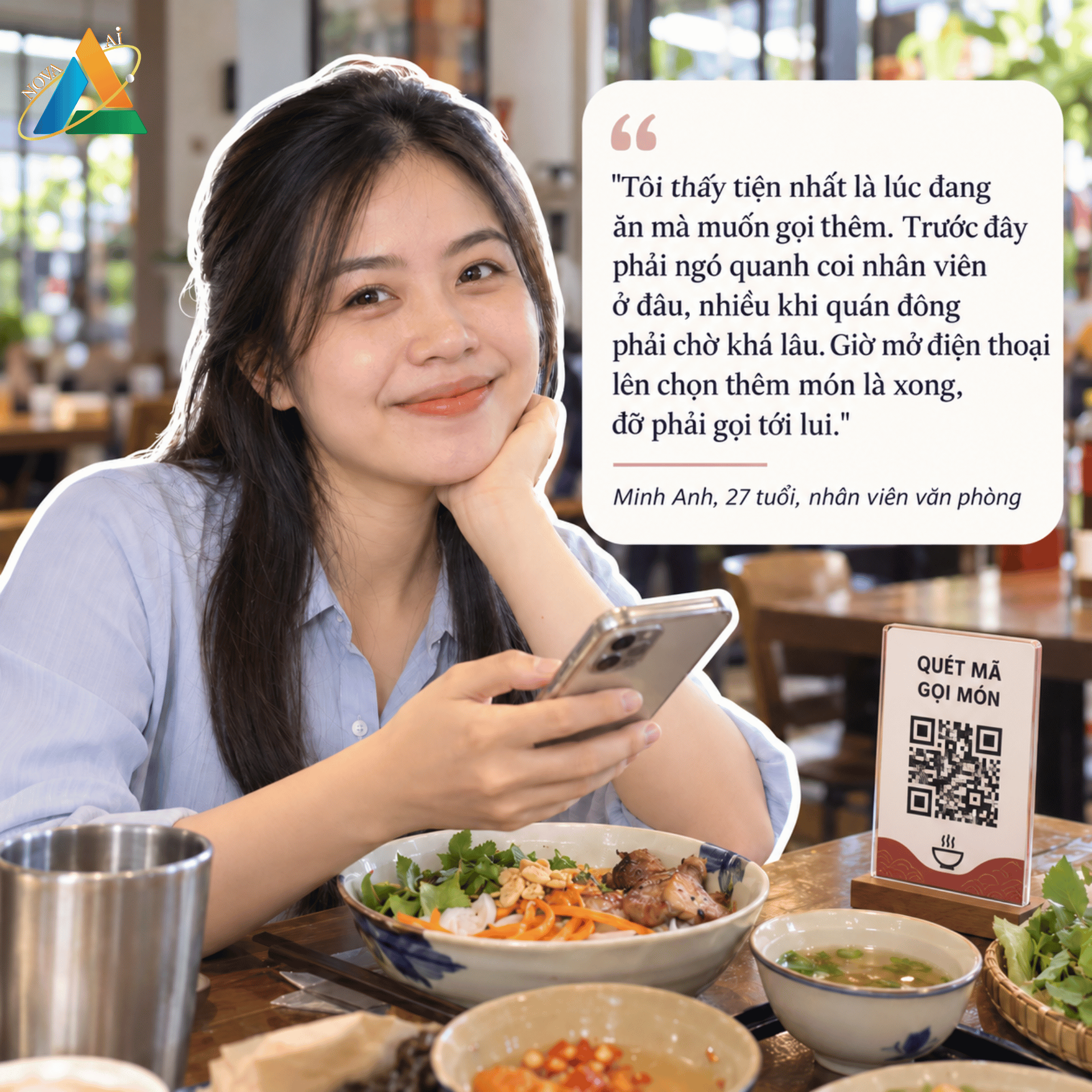 Minh Anh đã có những chia sẻ khi trải nghiệm phần mềm order trên điện thoại tại quán ăn