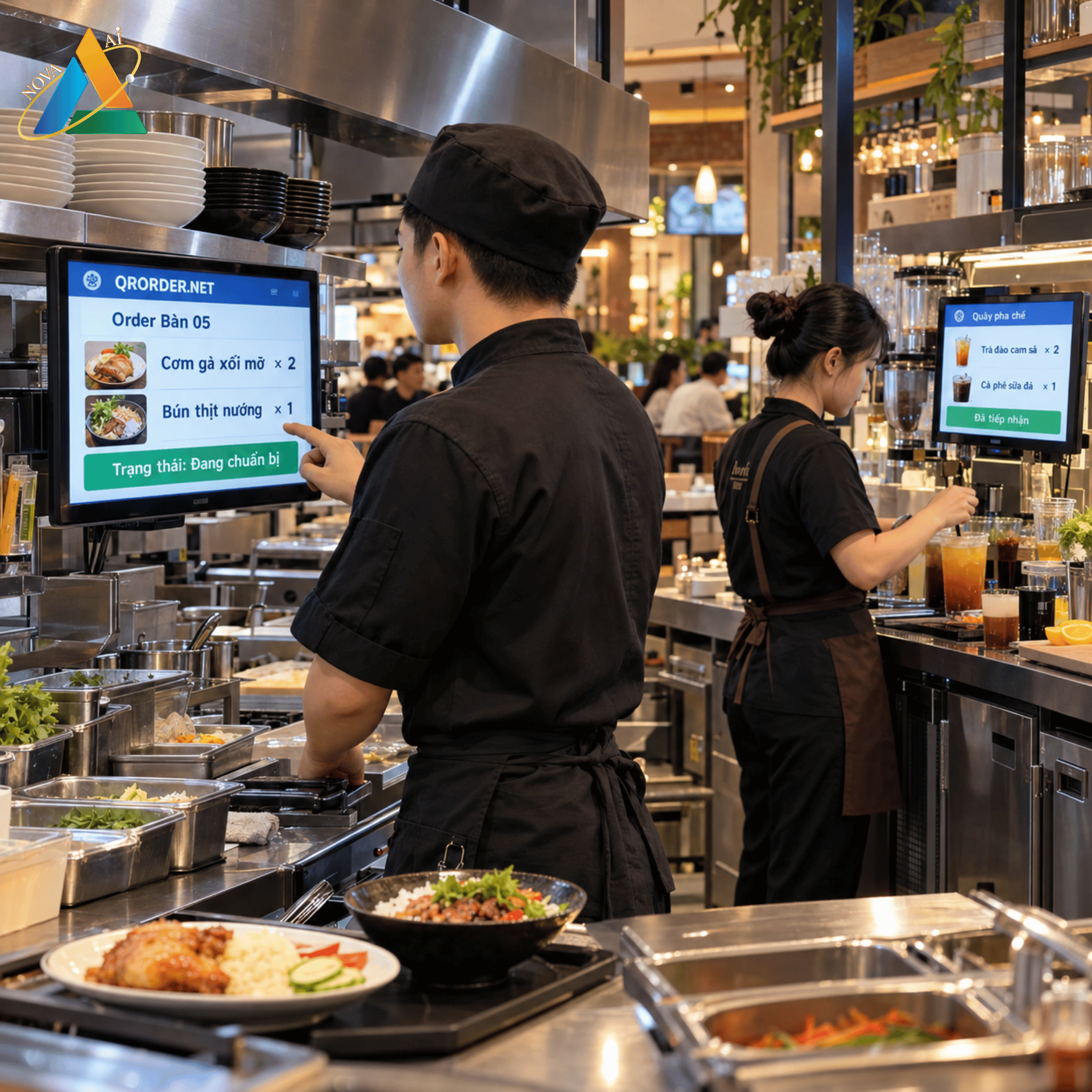 Order được chuyển đến bếp và quầy pha chế
