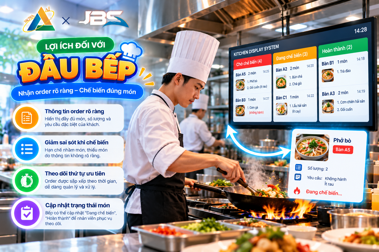 Đối với Chef – Đầu bếp tiếp nhận order rõ ràng, hạn chế chế biến sai món