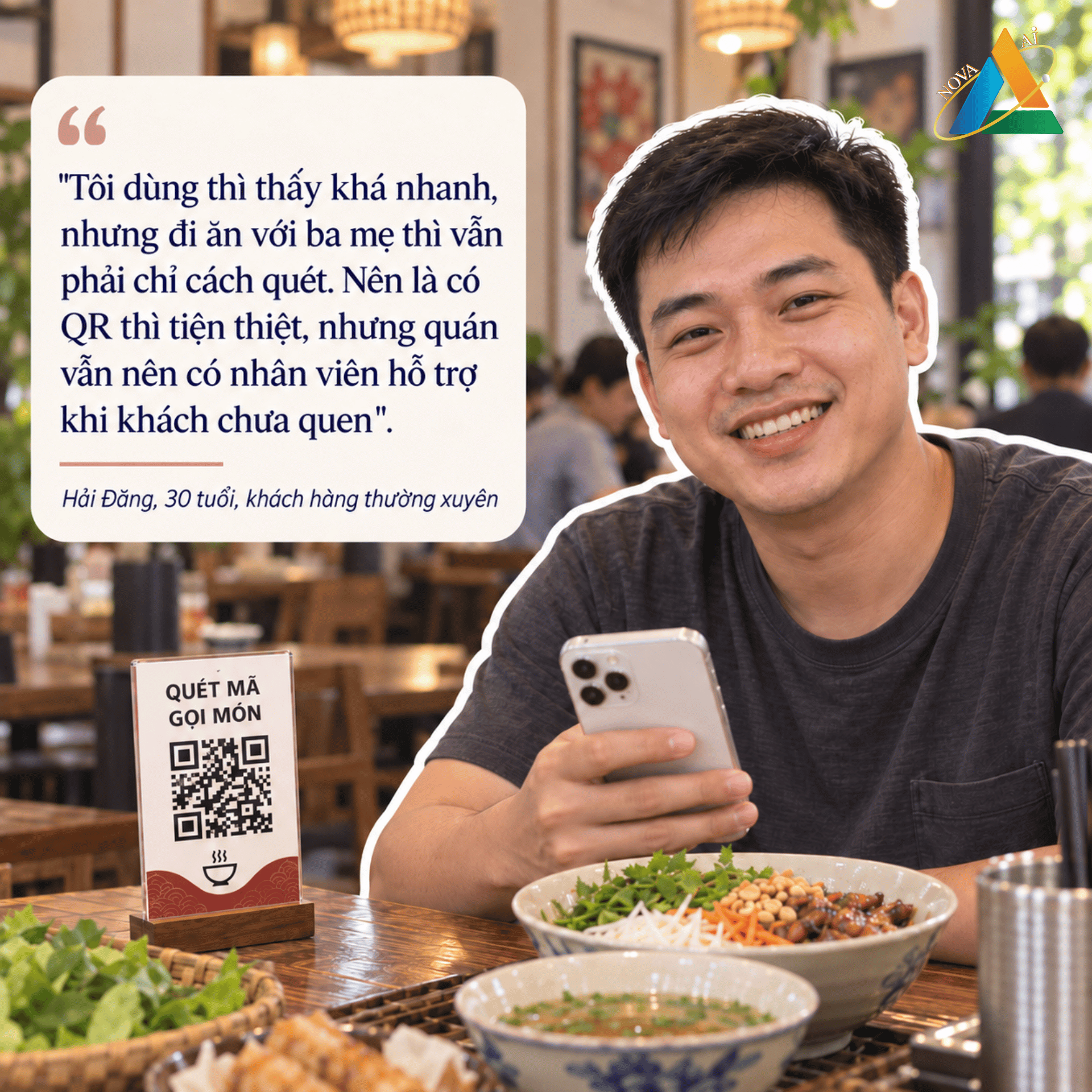 Là khách hàng thường xuyên của quán, Hải Đăng đã cung cấp một góc nhìn về khách tự order bằng phần mềm